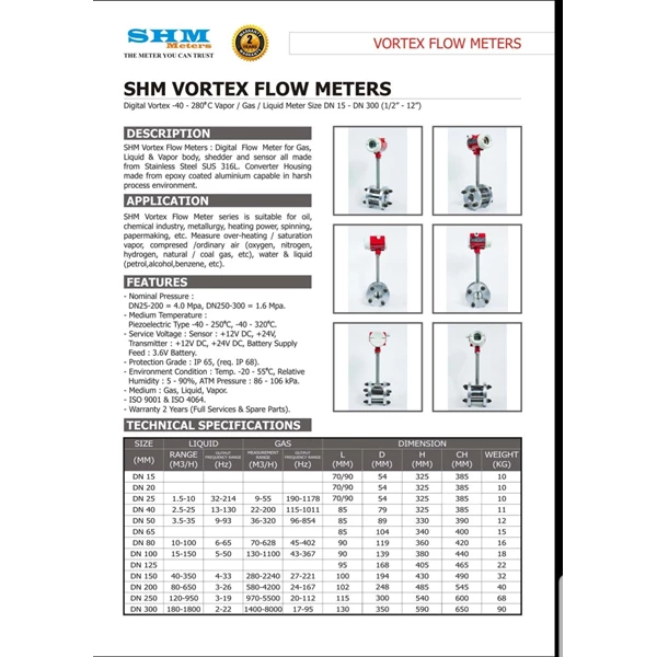 Flow Meter Vortex SHM Stainless Steel 316L Size 2 Inch